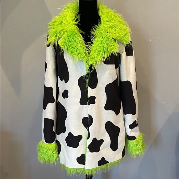 Dolls Kill Jackets & Blazers - Neon Green and Black Cow Print Women's Jacket dollskill new -teletubbies collab